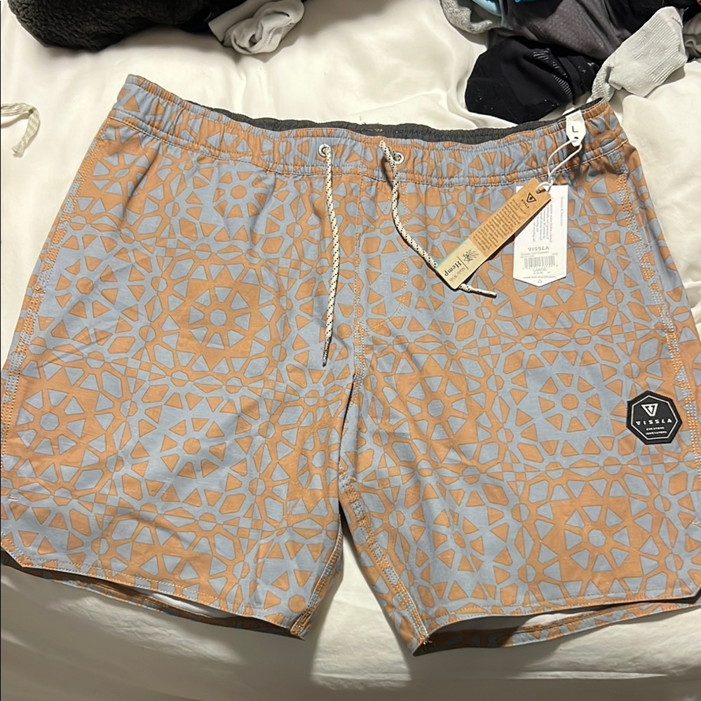 Vissla Men's Tan and Gray Swim Shorts